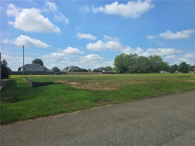 Expansive lot featuring a grass lawn, paved street access, and a partial retaining wall