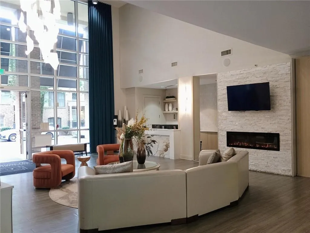 Lobby with a towering ceiling