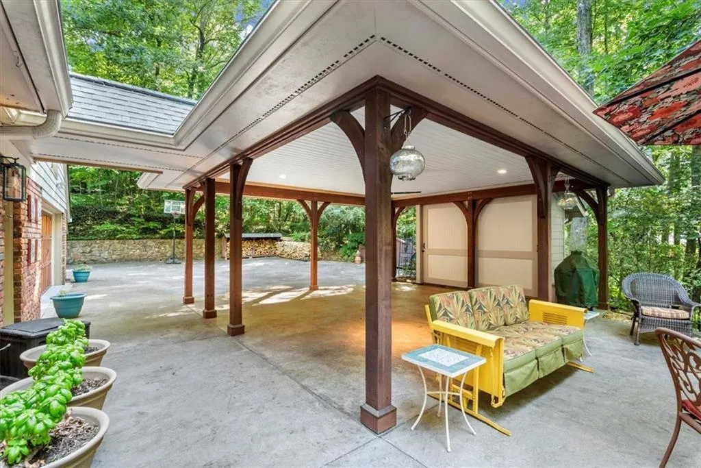 View of patio with an outdoor hangout area and a gazebo