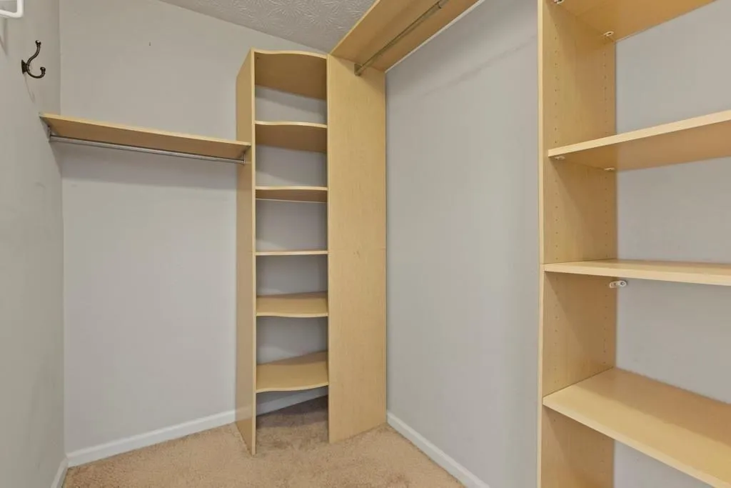 Spacious closet with carpet