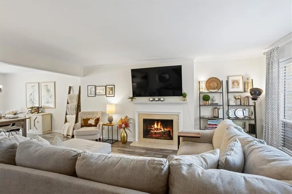 open concept living with a gas fireplace