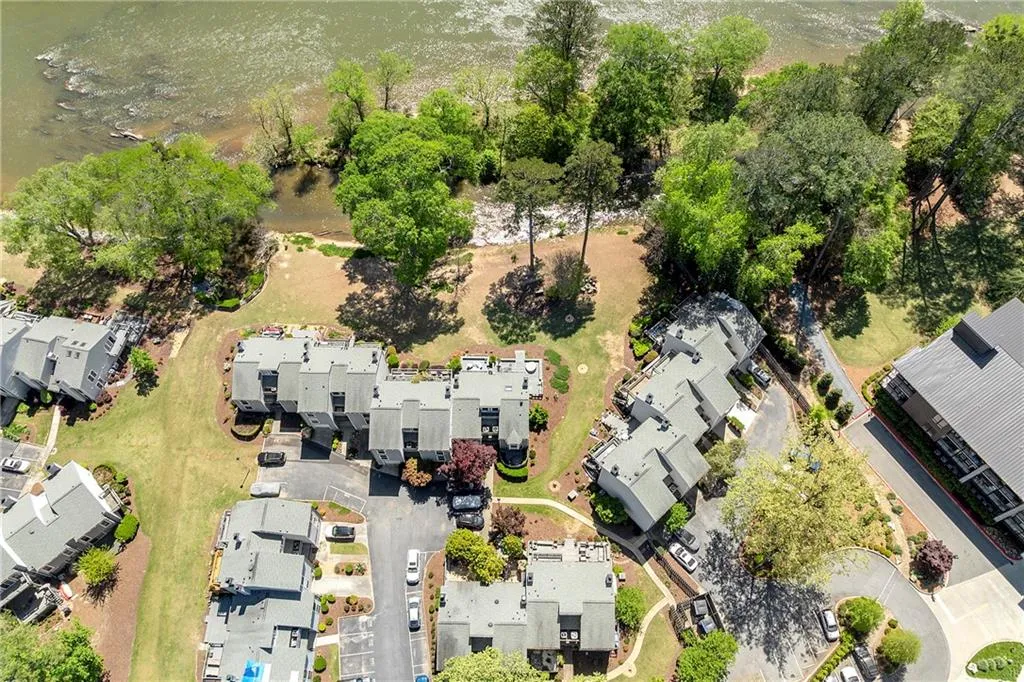 Aerial view of the community on the river