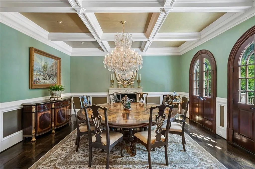 A formal dining room designed for twelve.