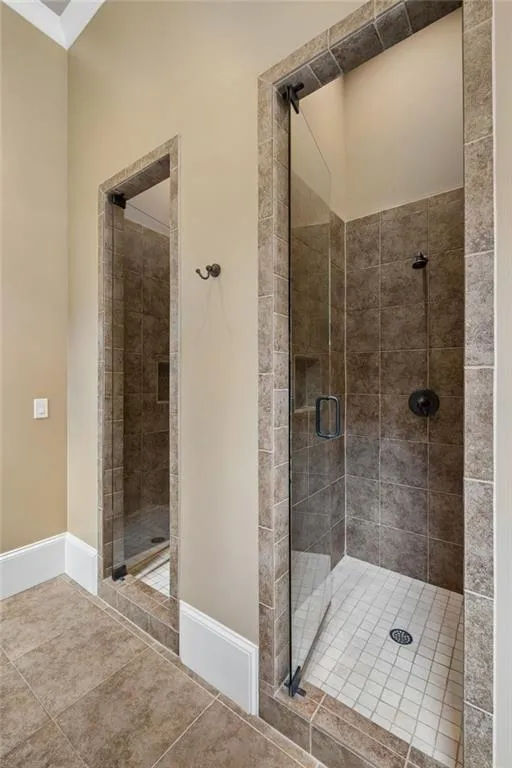 Dual showers in the pool house changing room.