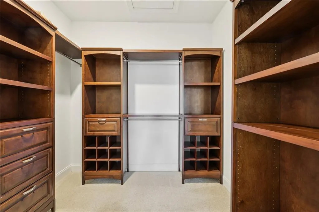 Walk in closet with light carpet