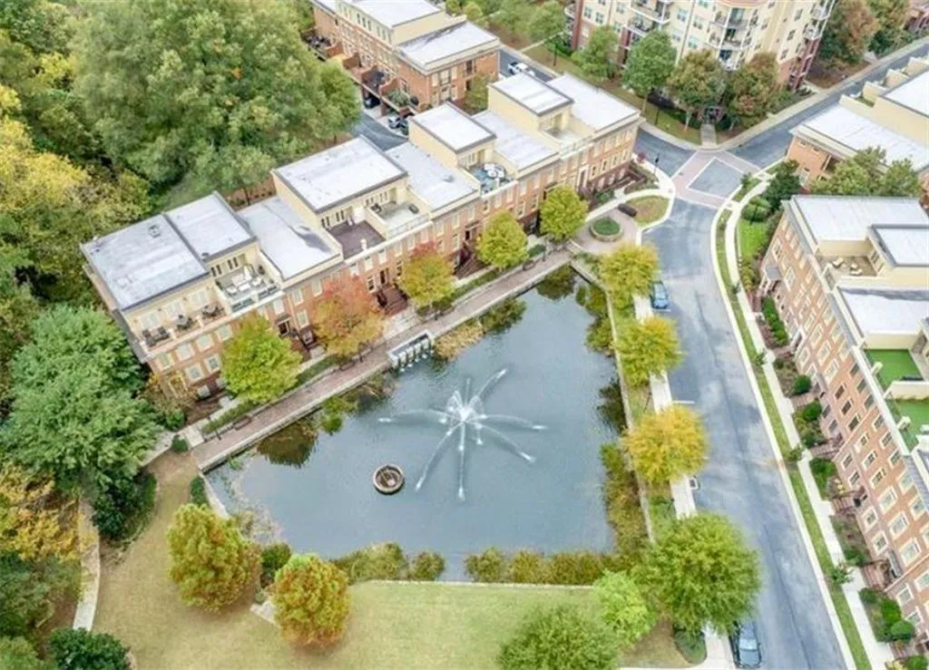 Aerial view of a nearby body of water