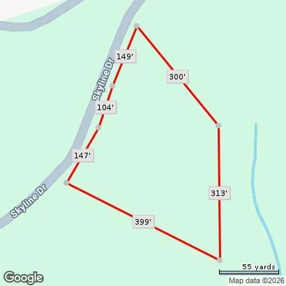 Property Survey Map. Depicting the boundary perimeter and dimensional measurements of the property in relation to adjacent roads and waterways