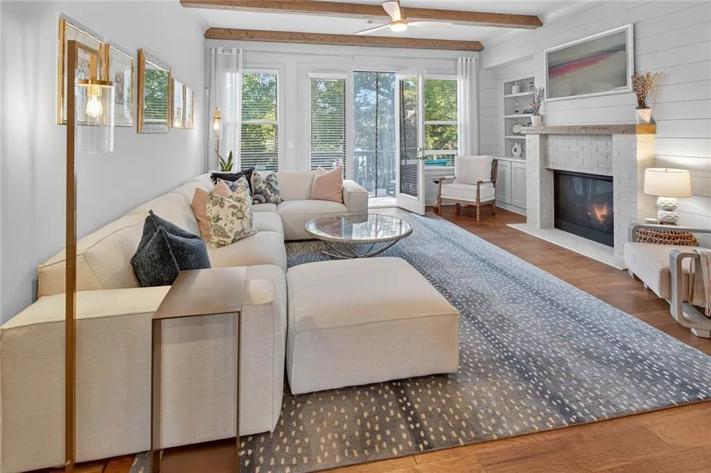 Living room with gas fireplace.
