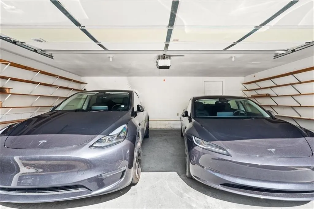 Two car garage with extra storage space