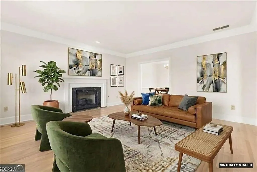 Living room with gas log fireplace