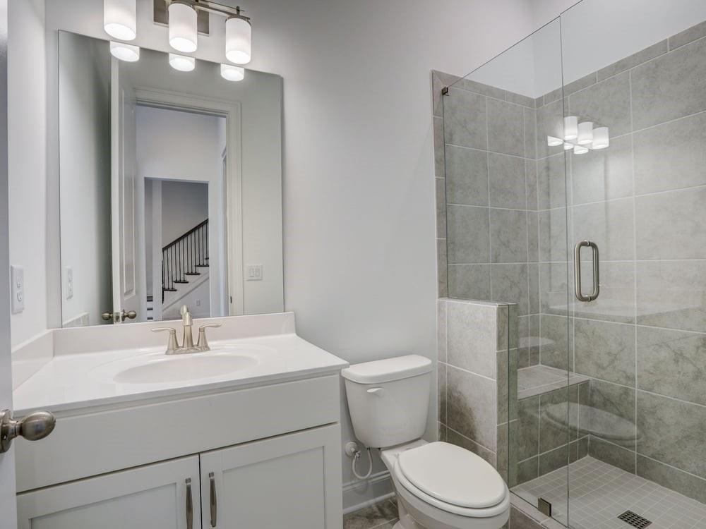 Finished Terrace bath with walk in shower and frameless doors!