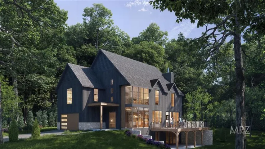 FRONT AND RIGHT SIDE VIEW WITH OVERSIZED DECK AND WALK OUT BASEMENT