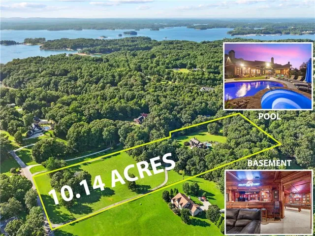 Expansive 10.14-acre property featuring mature trees and a manicured lawn