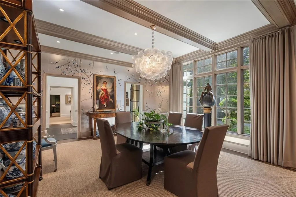 Large dining room with views out the front.
