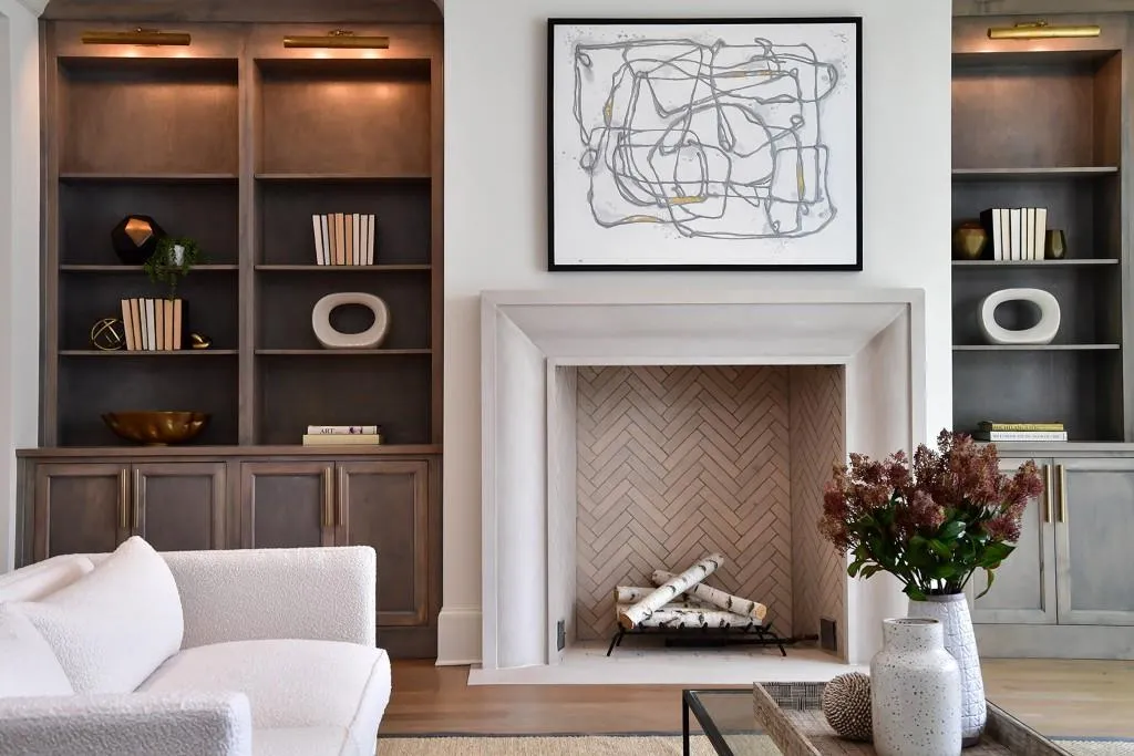 Limestone fireplace
