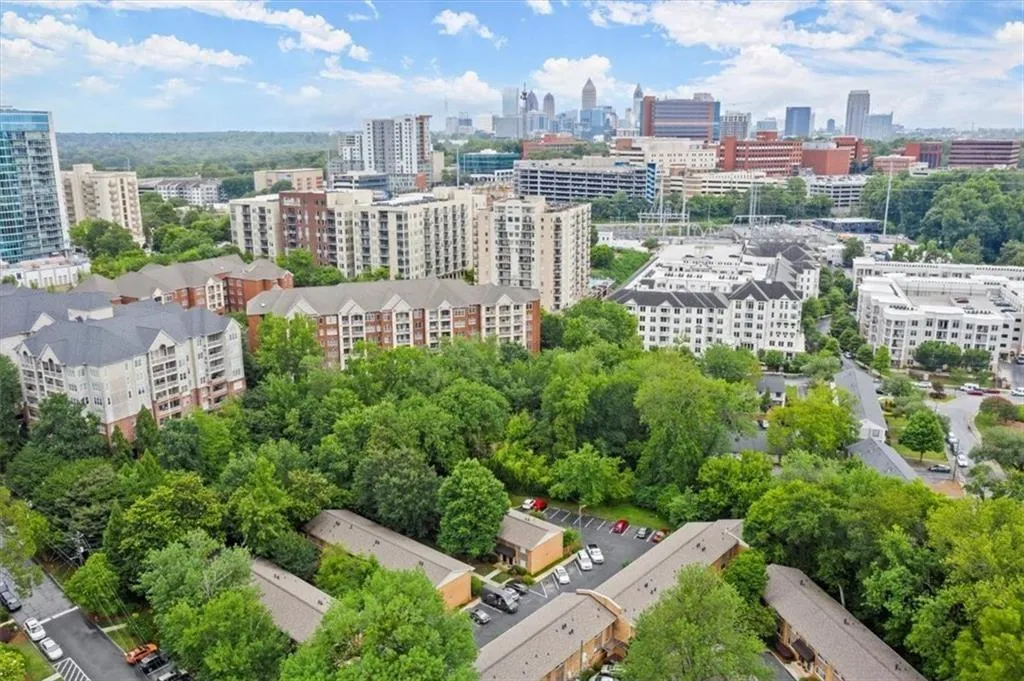Drone / aerial view of city skyline