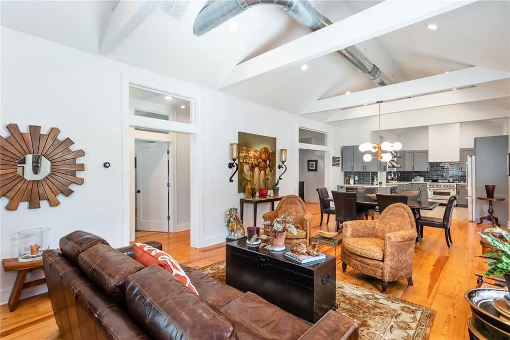 The vaulted ceiling makes this living area feel huge.