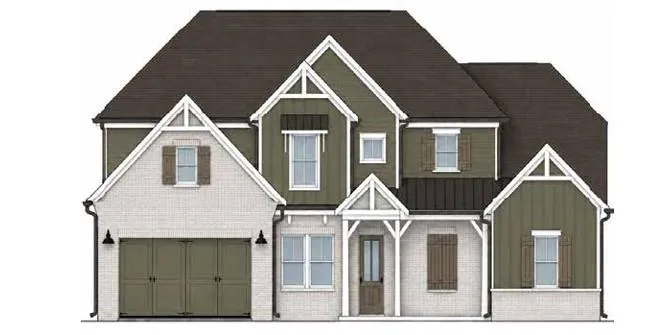Craftsman style exterior with beautiful accent colors.  Covered front porch and two car garage.