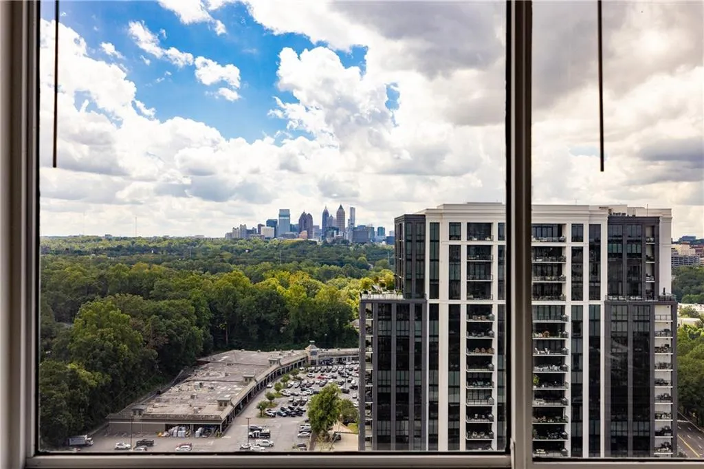 Million-dollar view from the 17th floor, overlooking the downtown skyline and treetops.