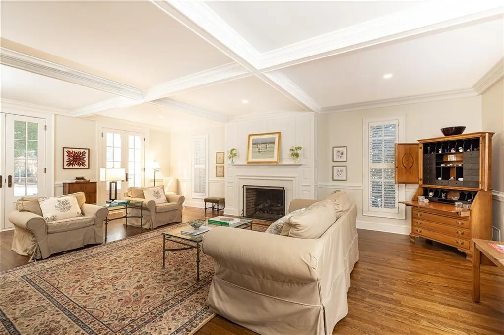 Living Room with coffered ceilings