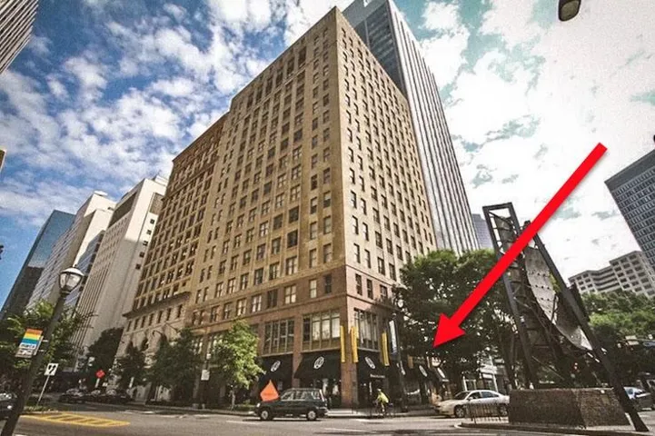 Subject is the corner of Peachtree St and Marietta St