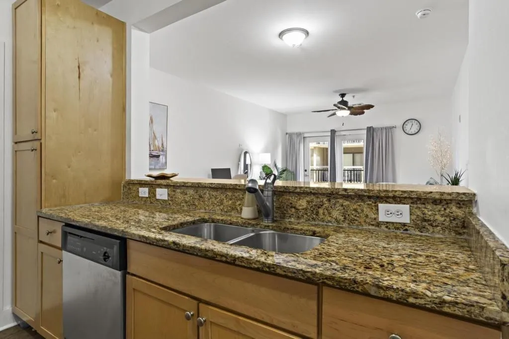 Kitchen view to Living and Dining