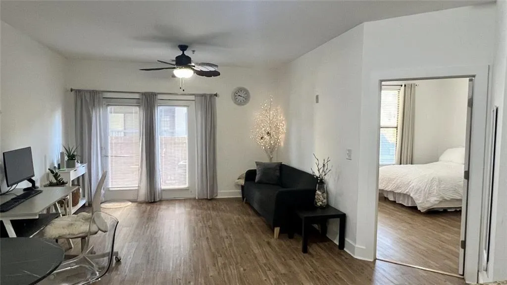 Living room featuring new flooring