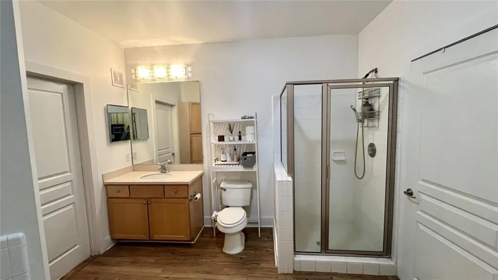 Bathroom featuring brand new flooring
