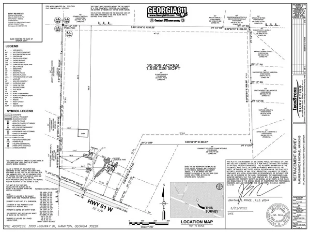 Retracement Survey. Detailing the property boundaries, acreage, and relevant site features
