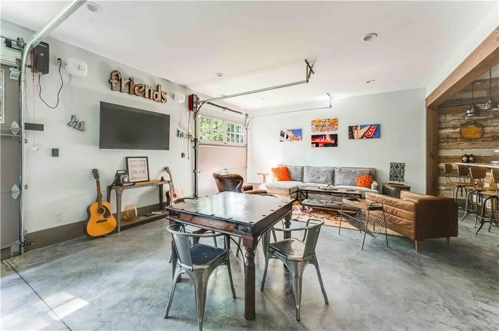 Dining space featuring concrete flooring