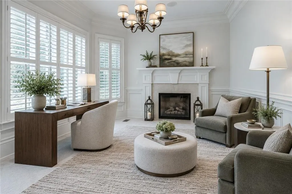 Virtually staged sitting room off primary bedroom.