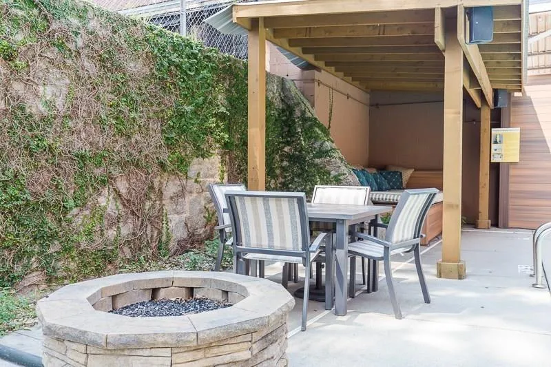 Fire pit on same level as swimming pool