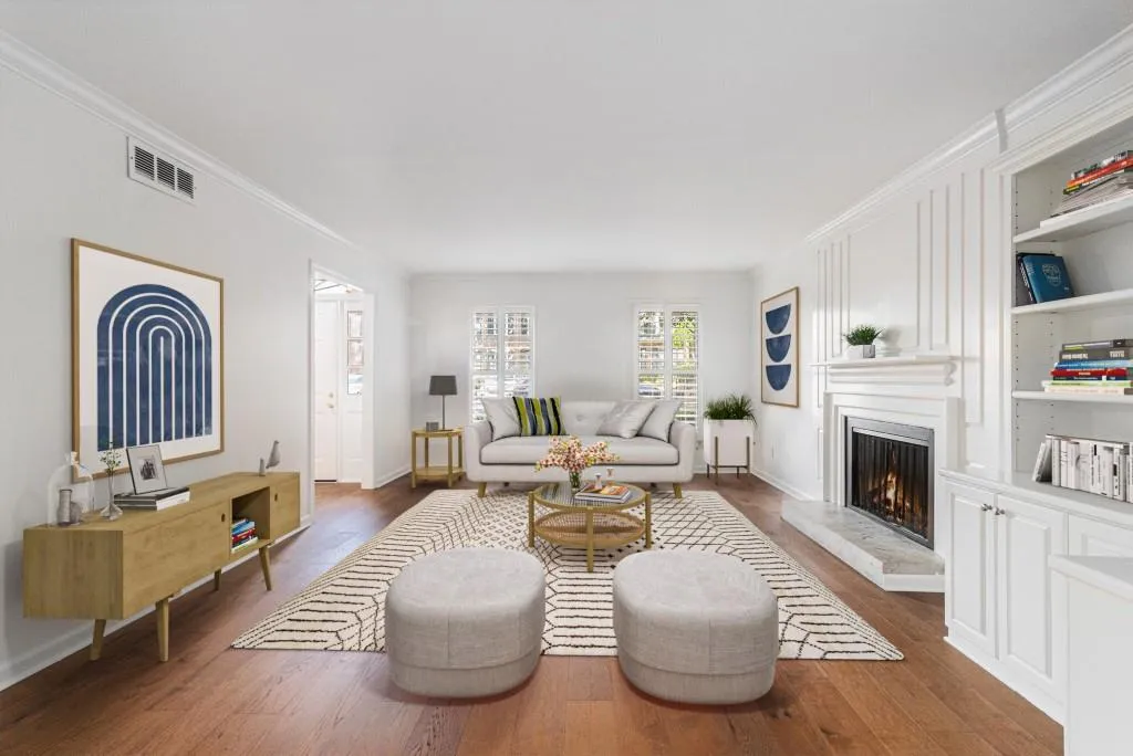 Light-Filled Family Room With A Fireplace & Built-Ins