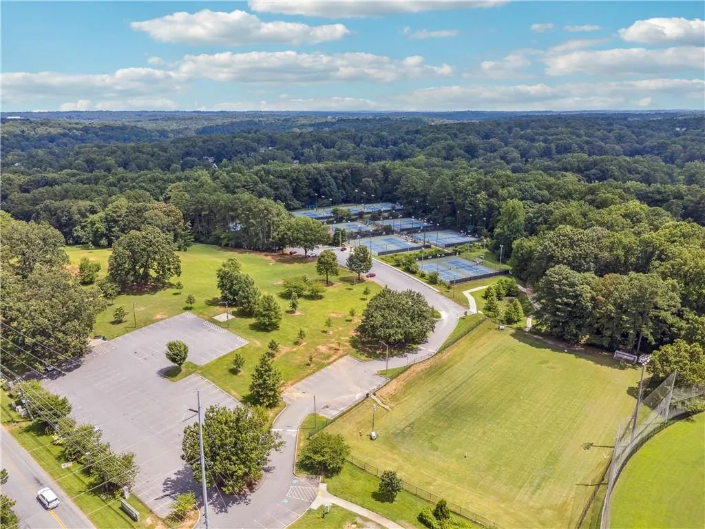 Aerial view of Blackburn Park with its many tennis courts, ballfields, food trucks, Cherry Blossom Festival, etc. is only a short walk away