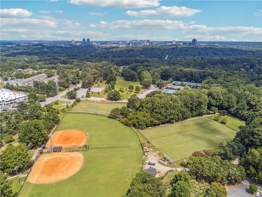 Aerial view of Blackburn Park with its many tennis courts, ballfields, food trucks, Cherry Blossom Festival, etc. is only a short walk away