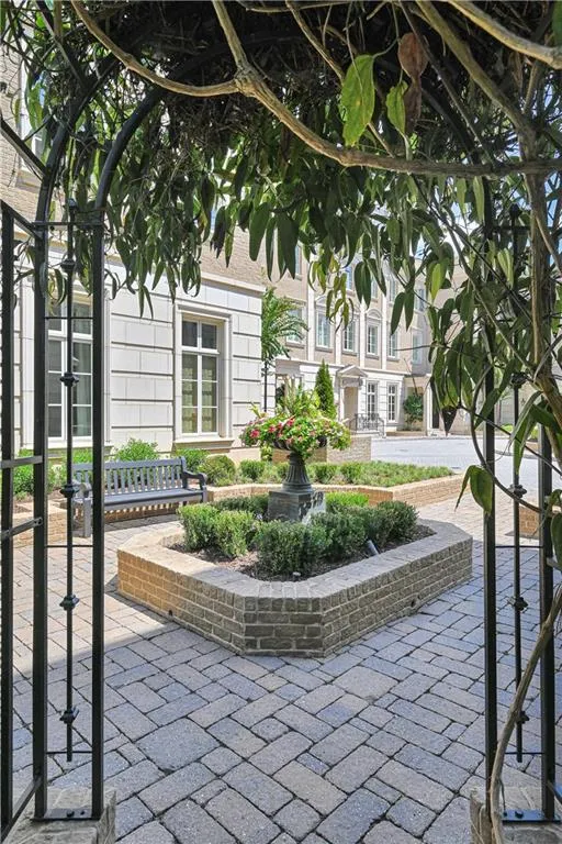 View of courtyard from private greenspace entry