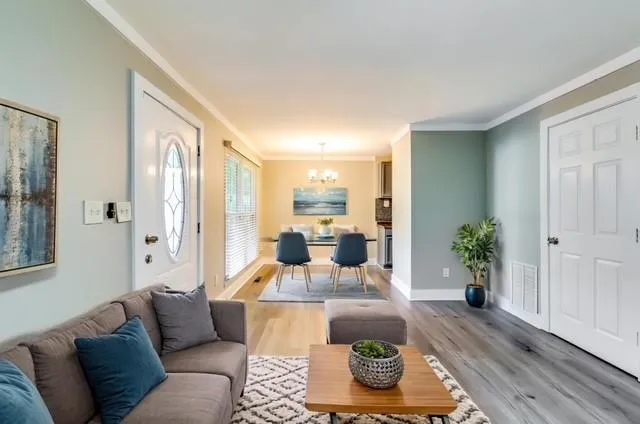 Virtually staged look of living room.