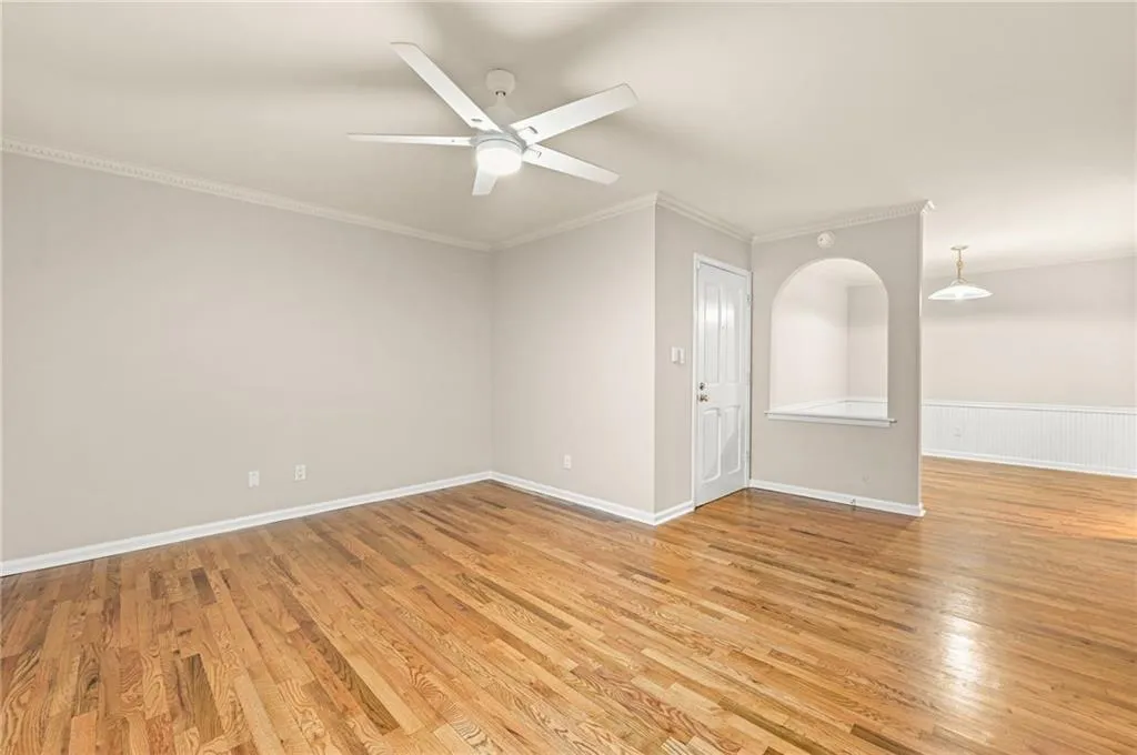 Hardwood flooring, arched wall niche