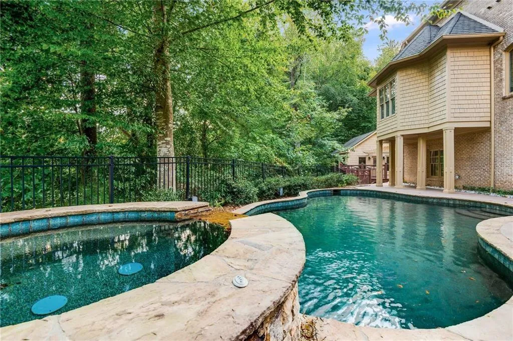 Spa creates waterfall into the pool