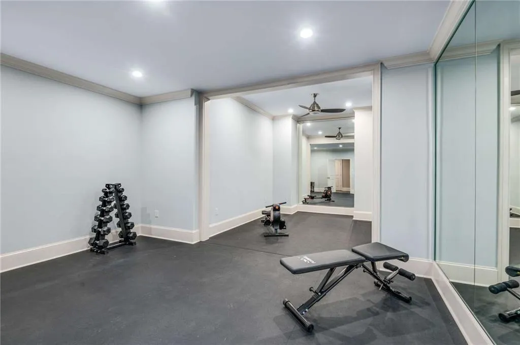 Mirrored walls and rubber flooring