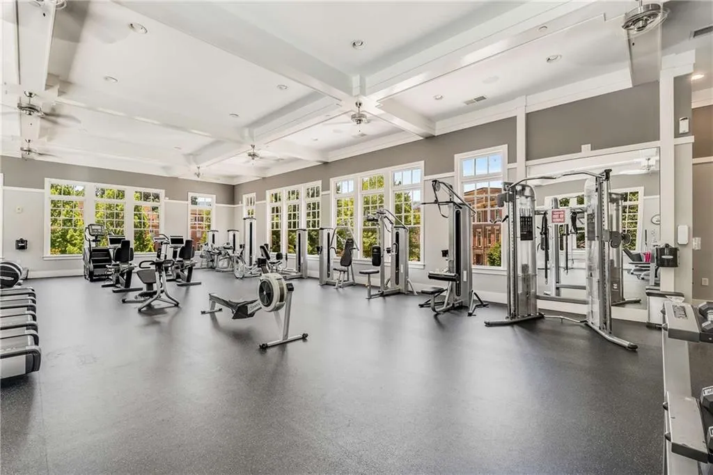 State of the art gym with treadmills, bikes, elliptical machines, rowers, weights and more- also open 24 hours.