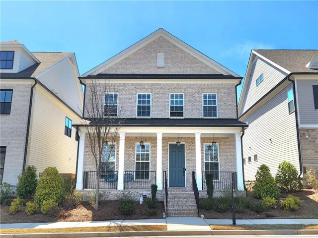 Brick exterior with a gabled roofline