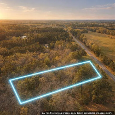 Wooded land parcel featuring mature trees, a clear road frontage, and a rural setting