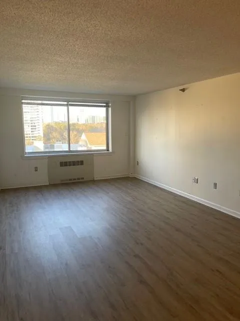 Spare room featuring radiator, a wealth of natural light, and a textured ceiling
