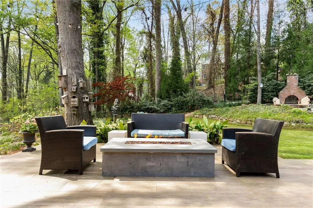 Gas flame stone fire pit.