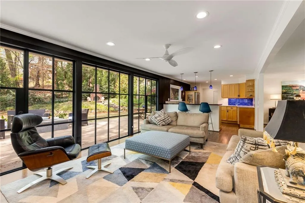 Family Room featuring expansive windows with unobstructed to back yard.