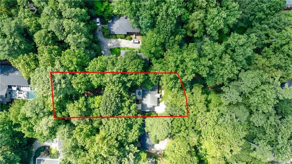 Aerial view of property's location with property parcel outlined