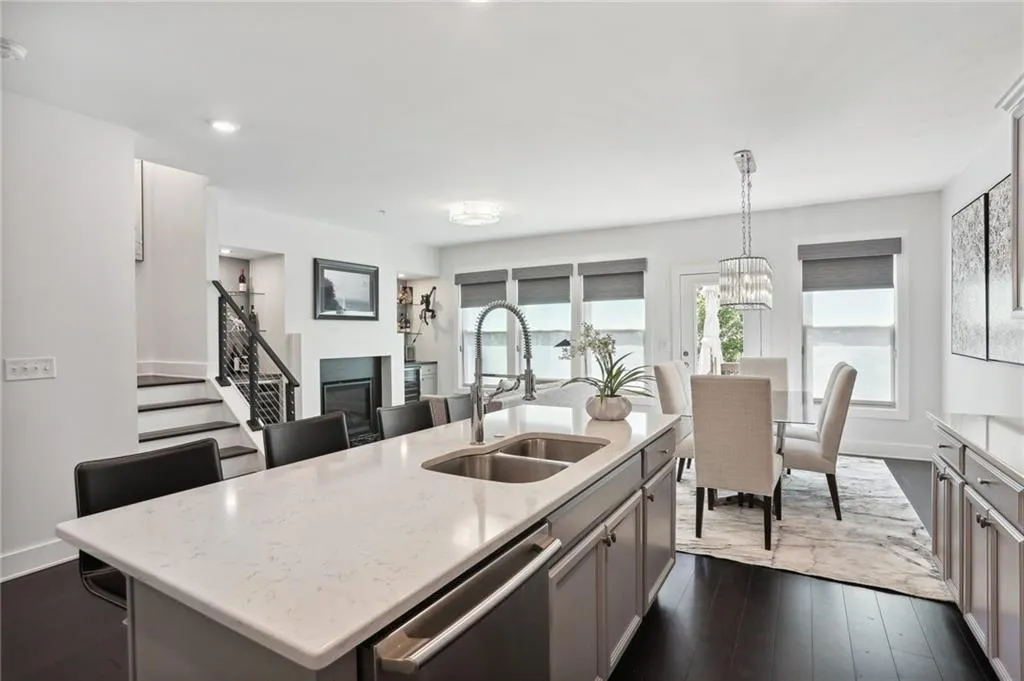 Kitchen next to dining area open to family room.