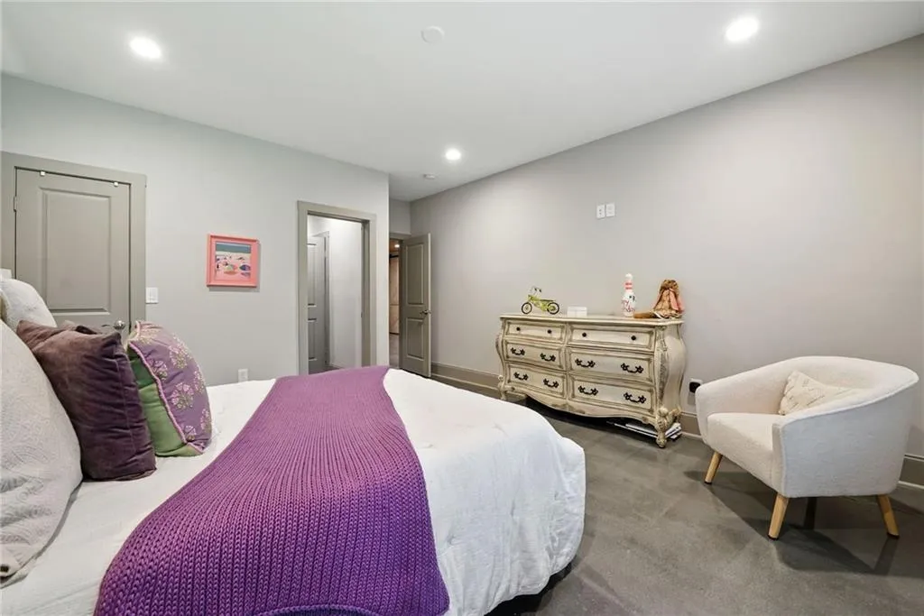 Bedroom with carpet flooring and recessed lighting