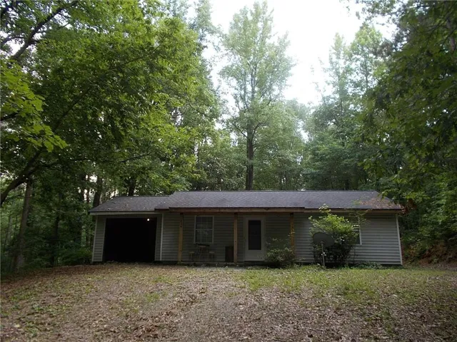Ranch-style exterior with light-colored siding, a covered front porch, and an integrated carport